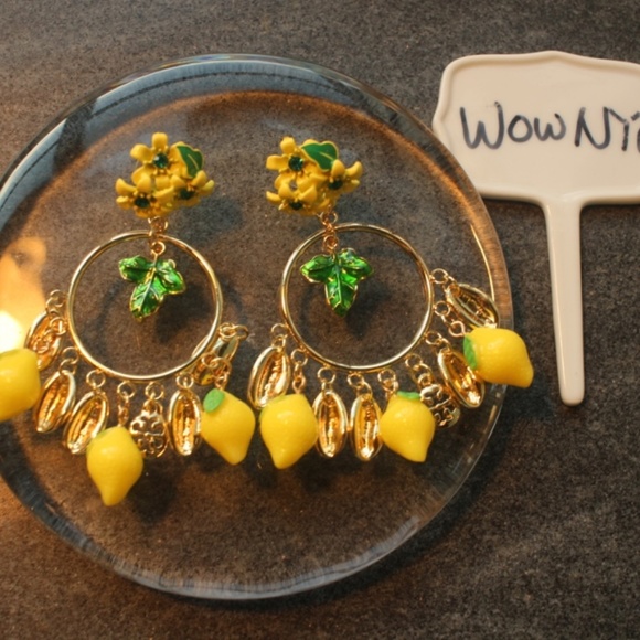 New Positano Lemon fruits dangle Chandelier hoops - Picture 5 of 7